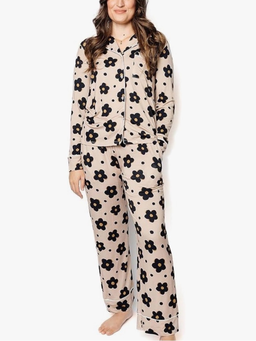 Copper Pearl Women’s Floral Pajama Set - two piece set, Gemma in Tan, size XL